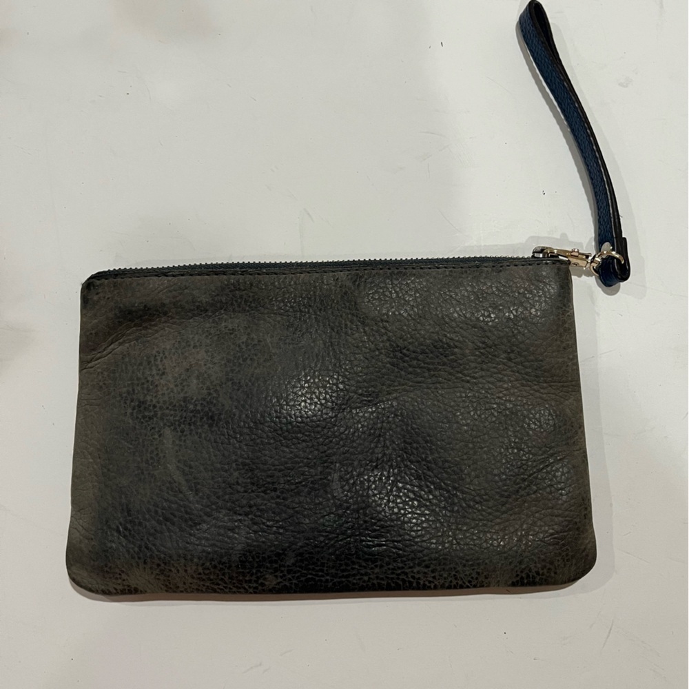 Madewell factory distressed gray, leather wristlet wallet
